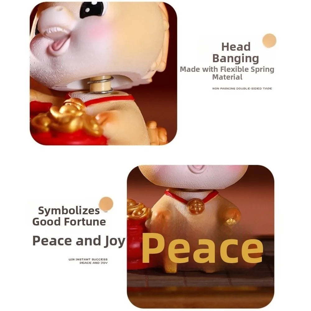 Cartoon Horse Chinese New Year Resin Figurine Gold Red Lucky Charm