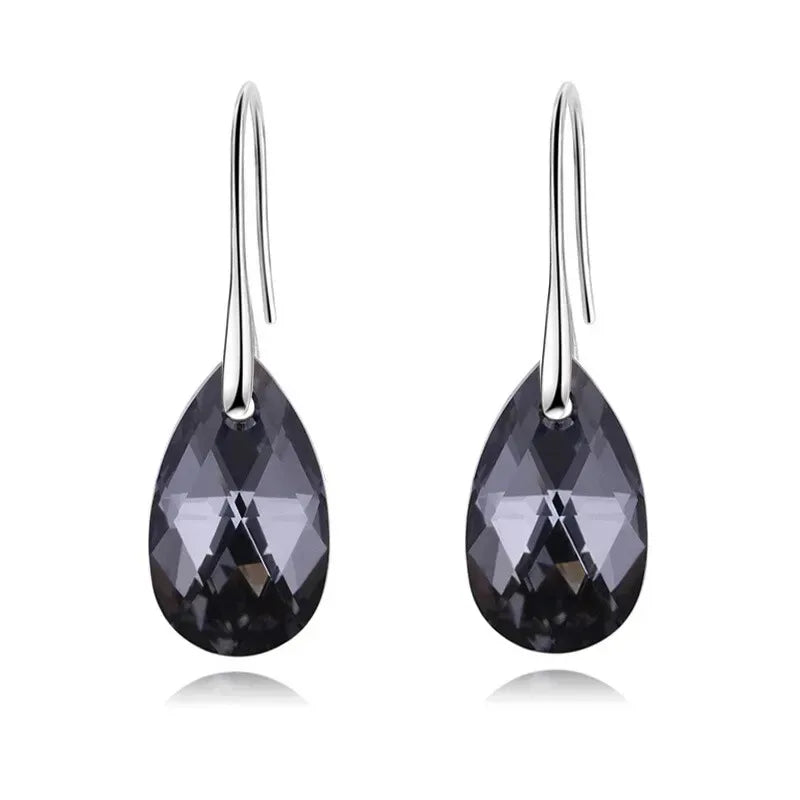 Heart Crystal Drop Earrings – Black Fashion Jewelry for Women
