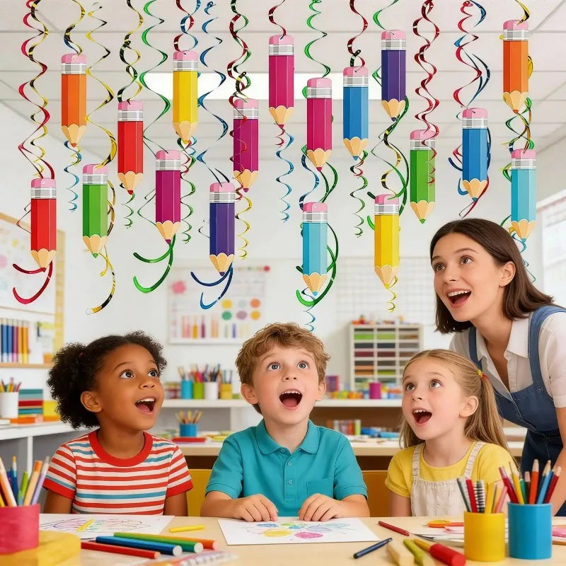 48pcs Colorful Pencil Swirl Decorations – Classroom & Party Party Swirl Decorations Nixie