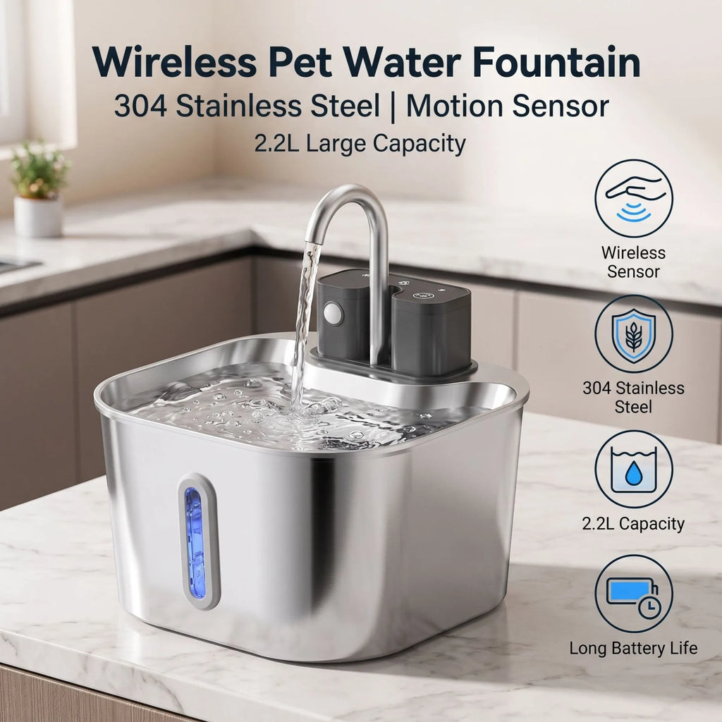Nixie 2.2L Stainless Steel Cat Water Fountain | Smart Sensor Pet Water Fountain Nixie