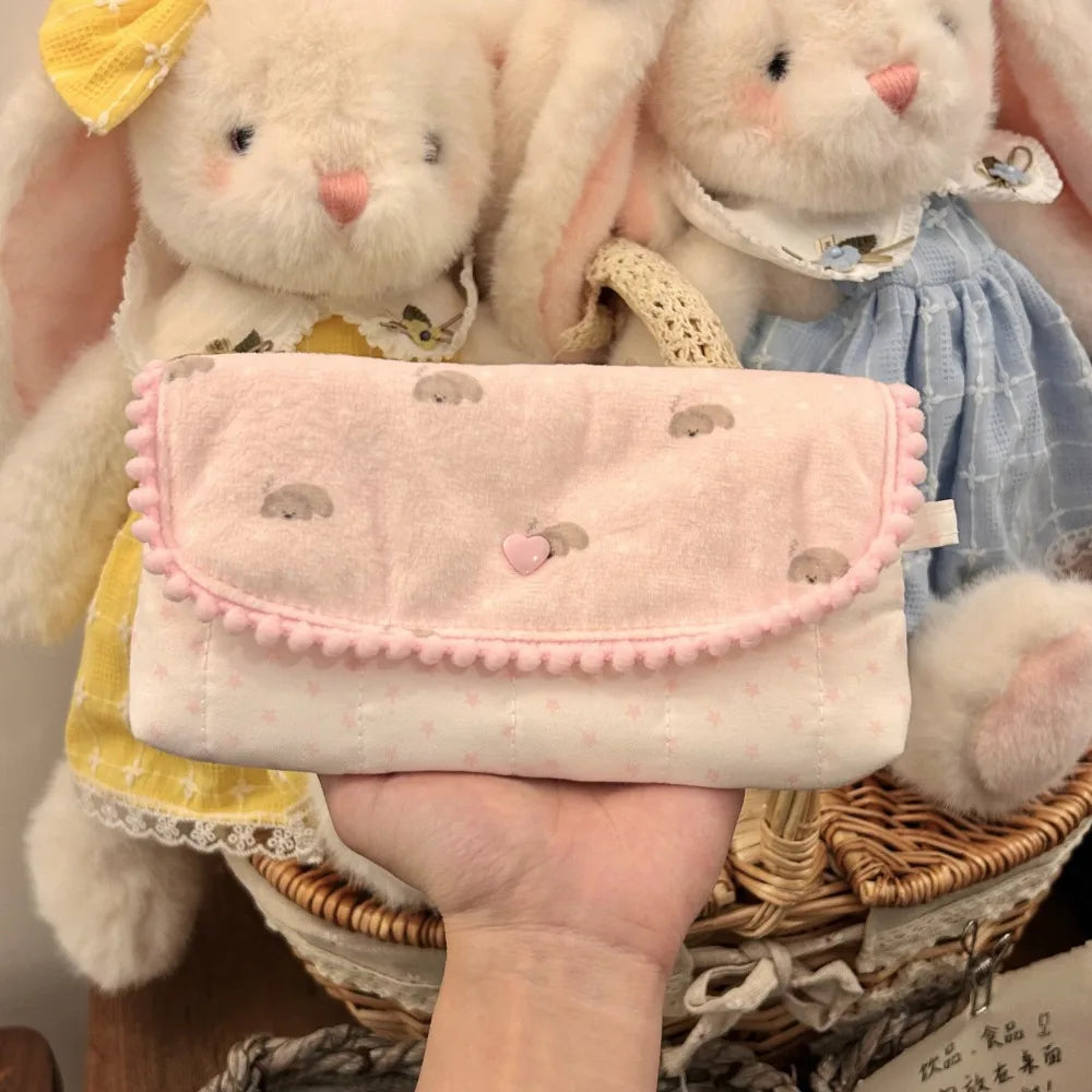 Kawaii Lace Ruffle Flip Pencil Case – Cute Cartoon Pen Bag Pencil Case Nixie Pink Puppy