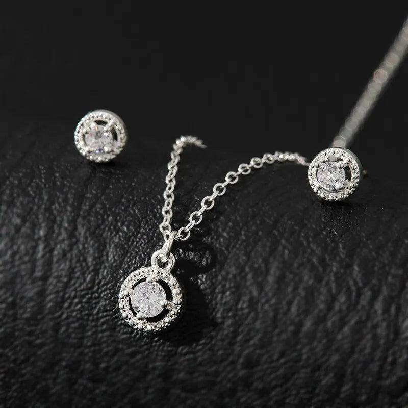 4-Piece Silver Zirconia Jewelry Set – Necklace, Ring & Earrings Jewelry Set Nixie