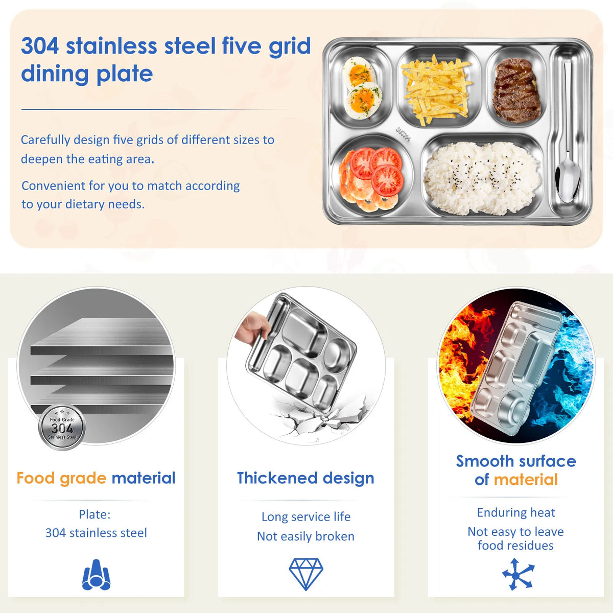 2-Pack 5-Compartment Stainless Steel Snack & Meal Prep Container Meal Prep Container Nixie