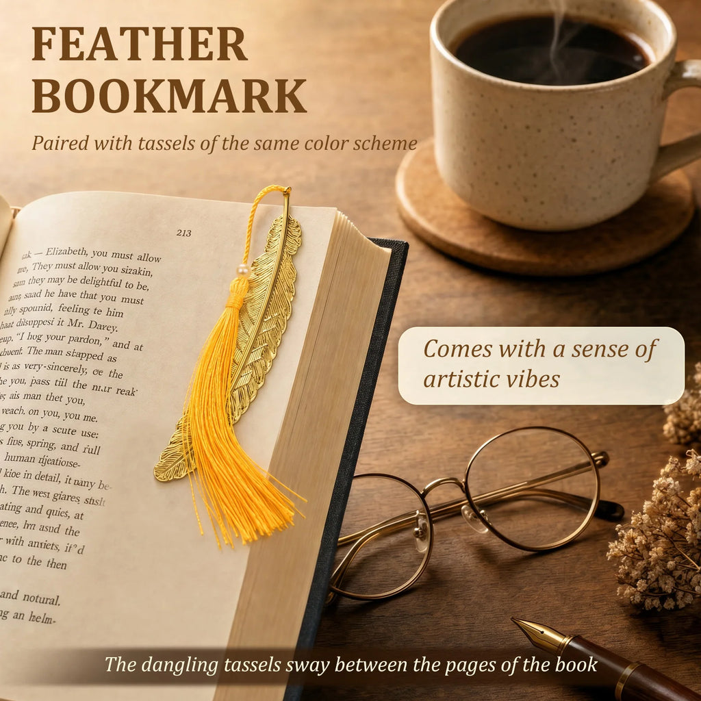 Retro Metal Feather Bookmark with Tassel | Vintage Reader Gift Metal Bookmark Nixie