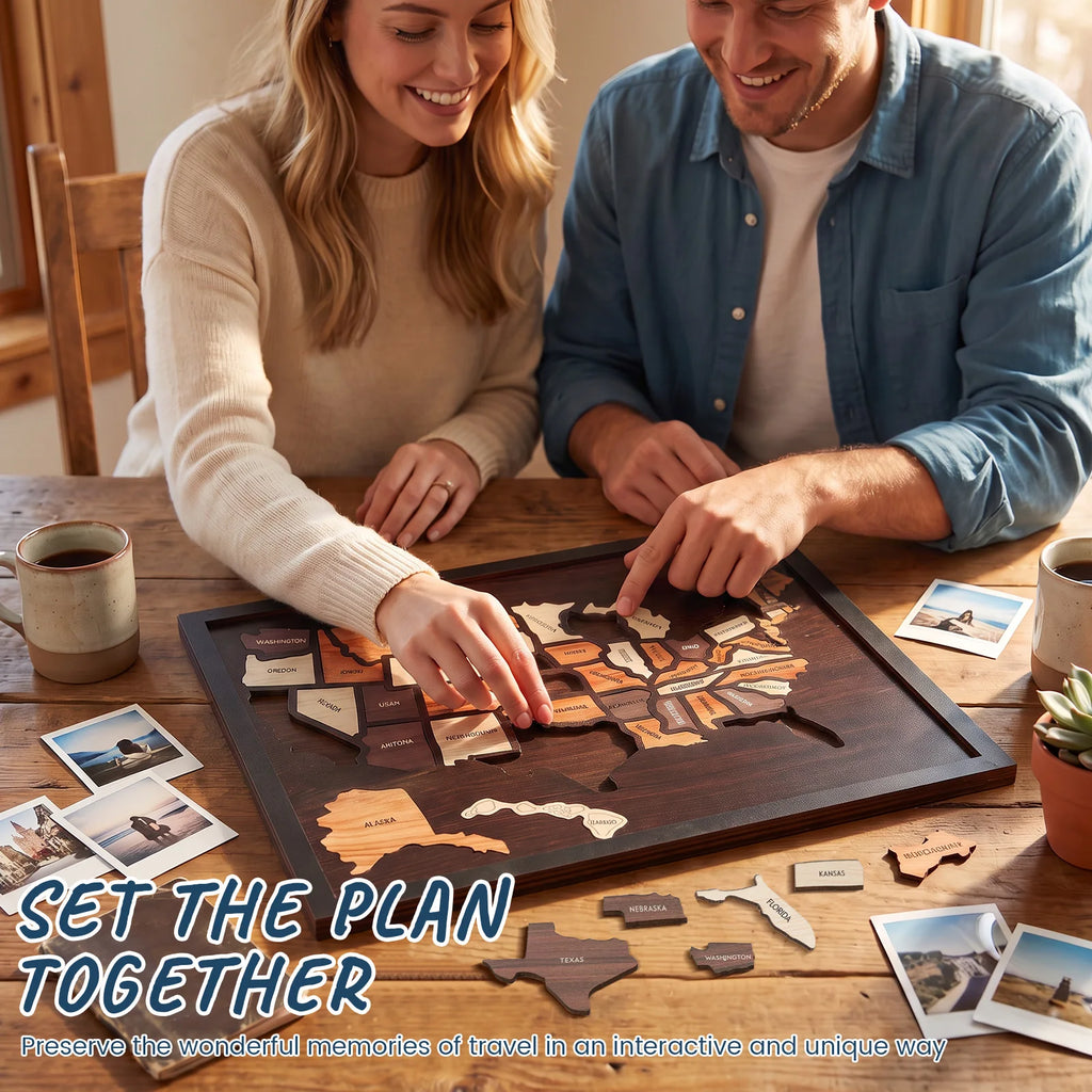 Wooden USA Map Puzzle Travel Tracker | Wall Art & Home Décor Wooden Map Puzzle Nixie