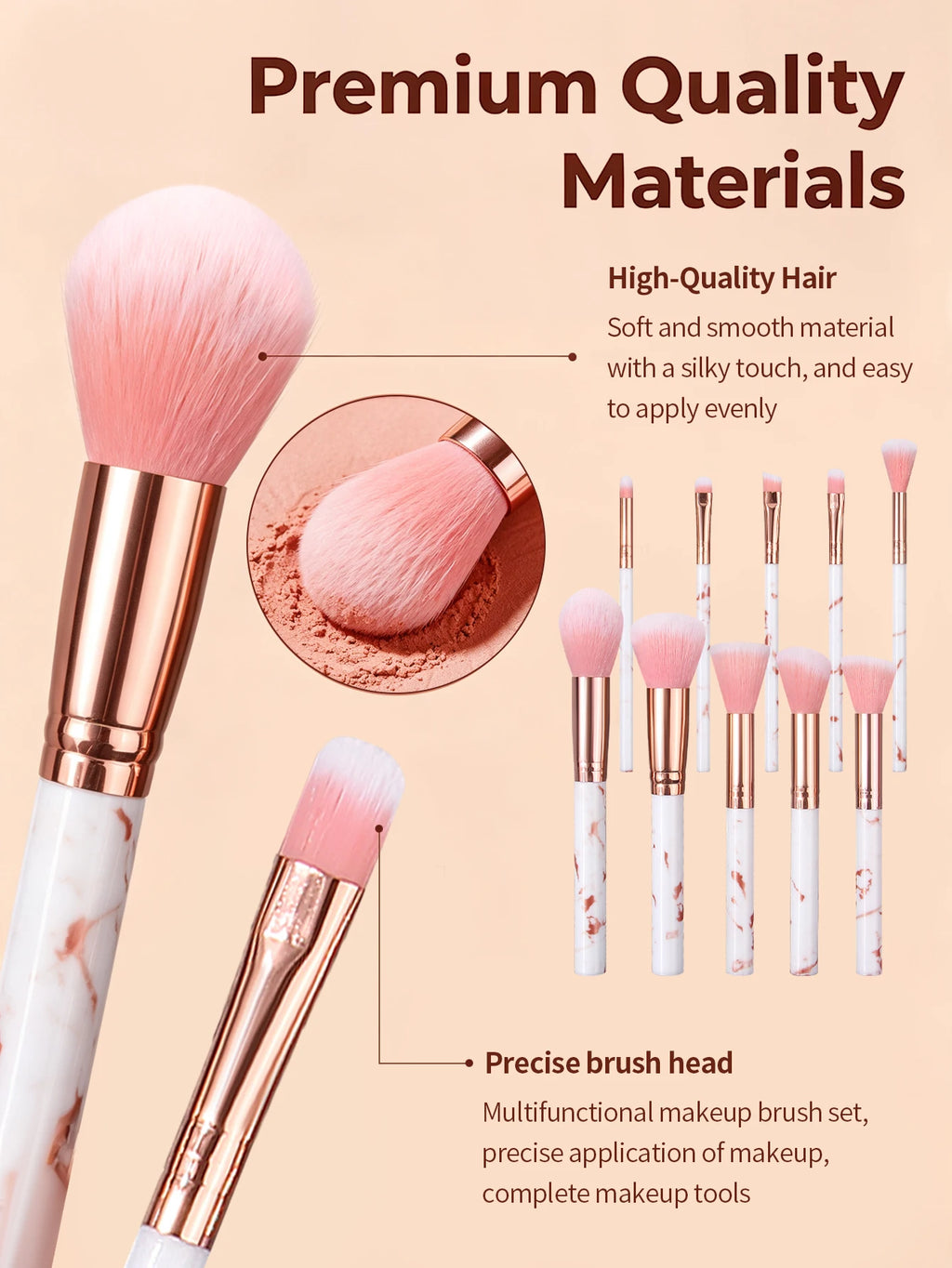 12-Piece Marble Makeup Brush Set with Rhinestone Puffs | Nixie Makeup Brush Set Nixie
