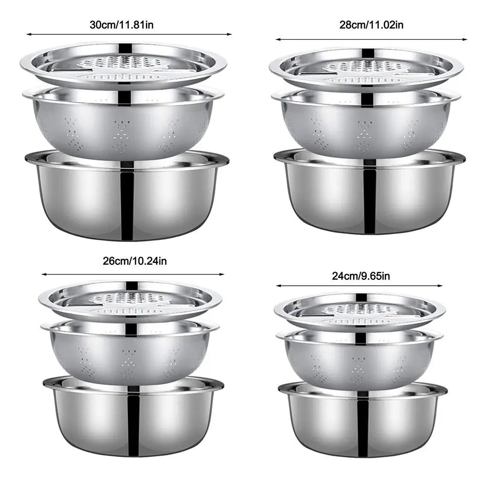 3-in-1 Stainless Steel Vegetable Wash Basin, Strainer & Grater Vegetable Wash Basin Nixie