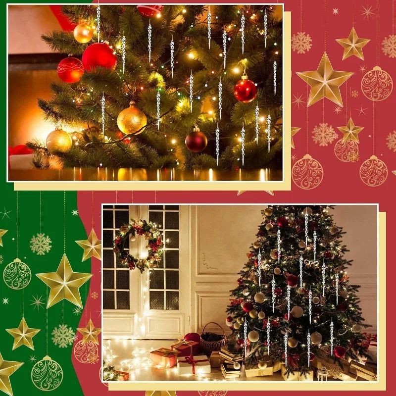 36Pcs Clear Acrylic Twisted Icicle Christmas Tree Ornaments, 4 Sizes