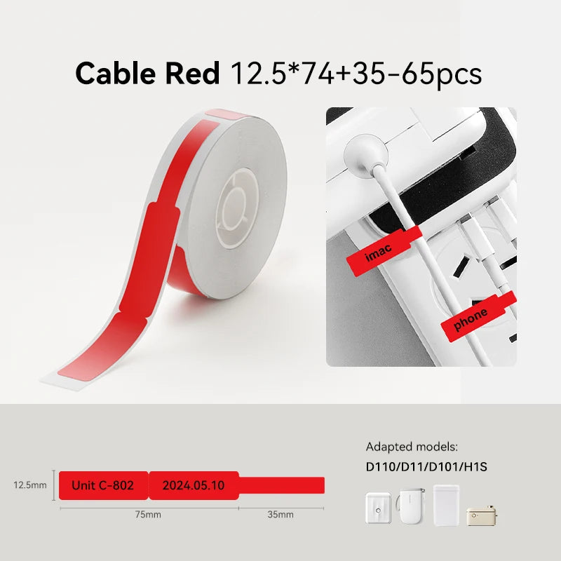 NIIMBOT Waterproof Thermal Label Paper – D110 D101 D11 Compatible Thermal Label Rolls Nixie Red Cable