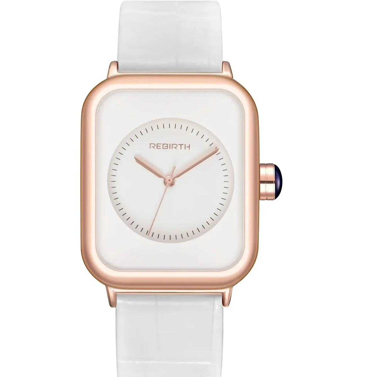REBIRTH Women's Leather Quartz Watch – Minimalist Casual Style Women's Quartz Watch Nixie WHITE