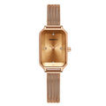 Women's Retro French Mesh Watch – Rhinestone Rectangle Dial Mesh Strap Watch Nixie Gold