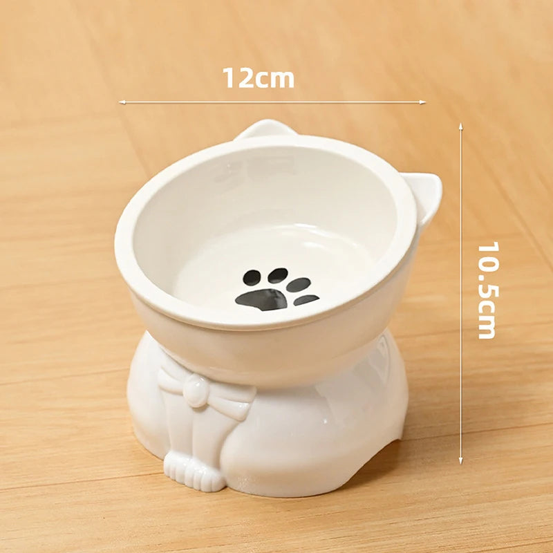 Ceramic Elevated Tilted Pet Bowl – Non-Slip Cat & Dog Dish Elevated Pet Bowl Nixie White