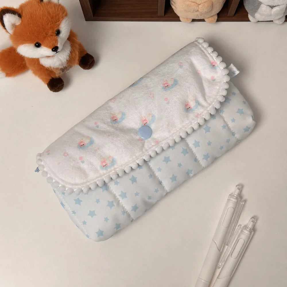 Quilted Bunny Print Pencil Case – Large Flip-Top Pouch Pencil Case Pouch Nixie Bunny