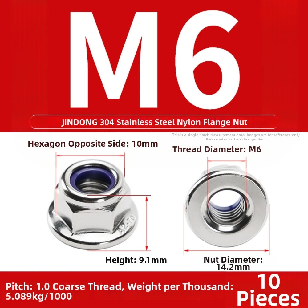 Stainless Steel Flange Lock Nuts Nylon Insert Hex M3–M16 Flange Lock Nuts Nixie
