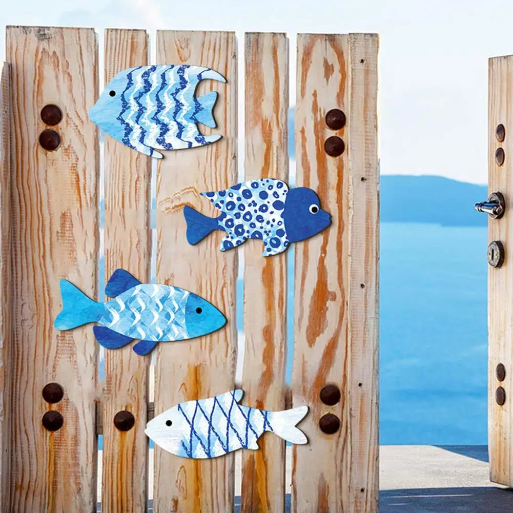 4Pcs Nautical Wooden Fish Wall Art | Coastal Beach Decor Set