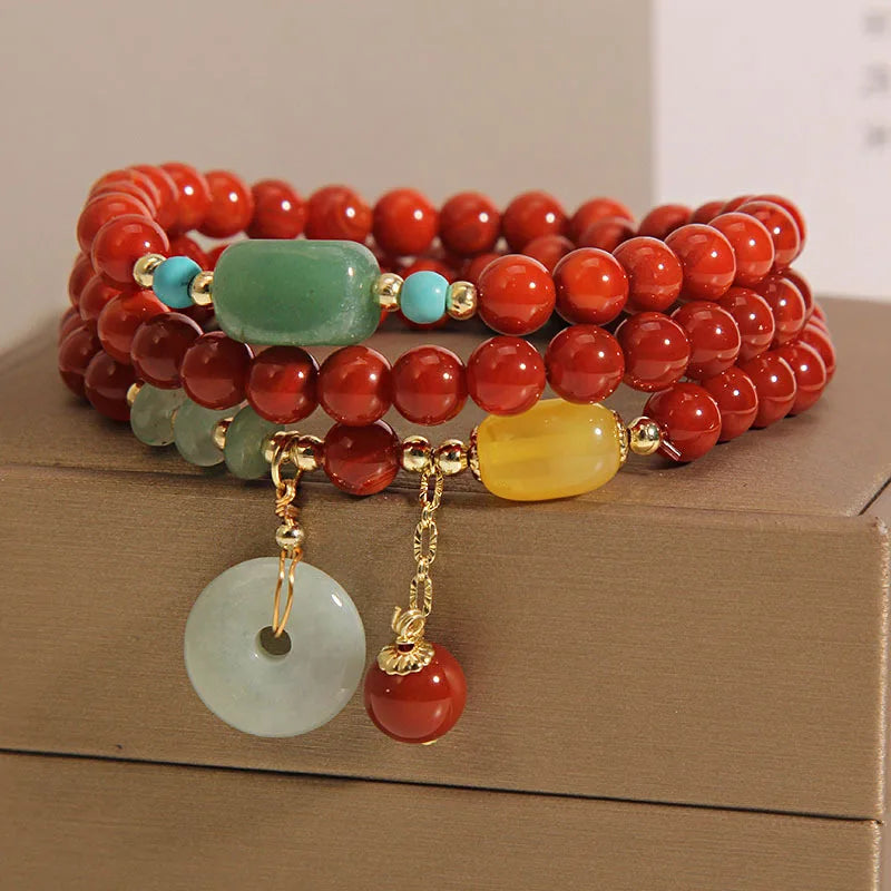 Vintage Jade Peace Buckle & Red Agate Bracelet for Women