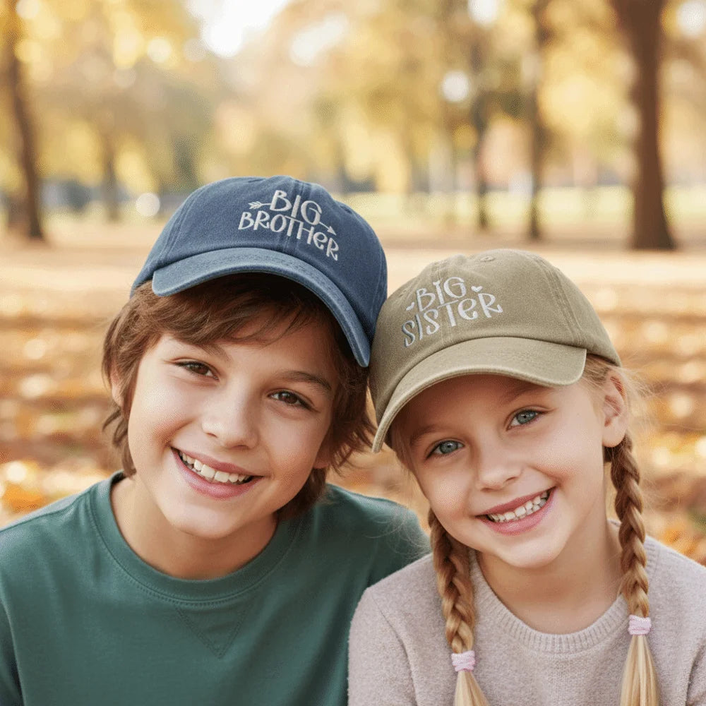 Big Brother Big Sister Baseball Cap – Washed Cotton Sibling Hat Kids Baseball Cap Nixie