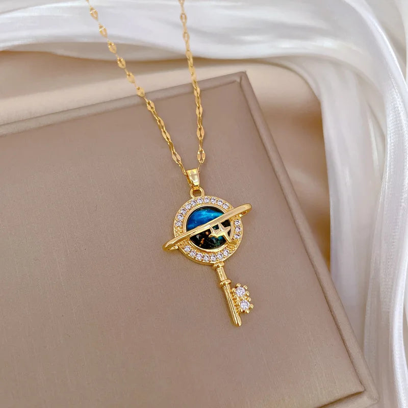 Gold Star Key Pendant Choker Necklace | Minimalist Steel Pendant Necklace Nixie