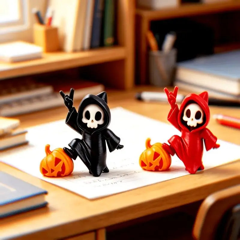 Halloween Skeleton Grim Reaper Figurine with Pumpkin | 3D Print Halloween Figurine Nixie