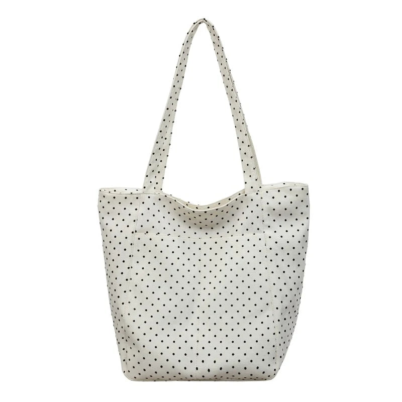 Korean Polka Dot Canvas Tote Bag – Chic Multi-Way Shoulder Bag Canvas Shoulder Tote Nixie