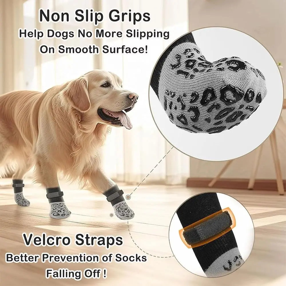 4PCS Anti-Slip Dog Socks – Cotton Paw Protectors XS–XL Dog Paw Socks Nixie
