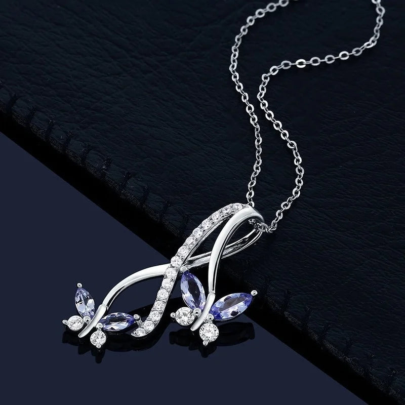 Women's Zircon Butterfly Pendant Necklace | Silver Blue Red Green Pendant Necklace Nixie