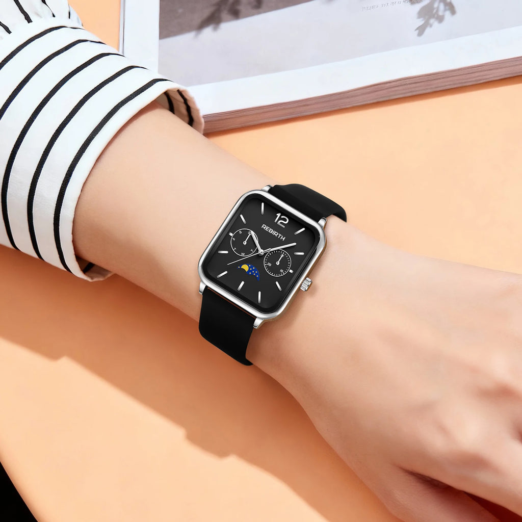 REBIRTH Women's Slim Quartz Watch Silicone Strap Waterproof Women's Quartz Watch Nixie