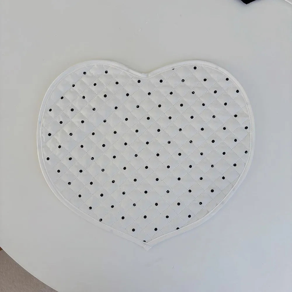 Heart-Shaped Quilted Fabric Placemats & Cup Coasters Decorative Placemats Nixie -L-White L