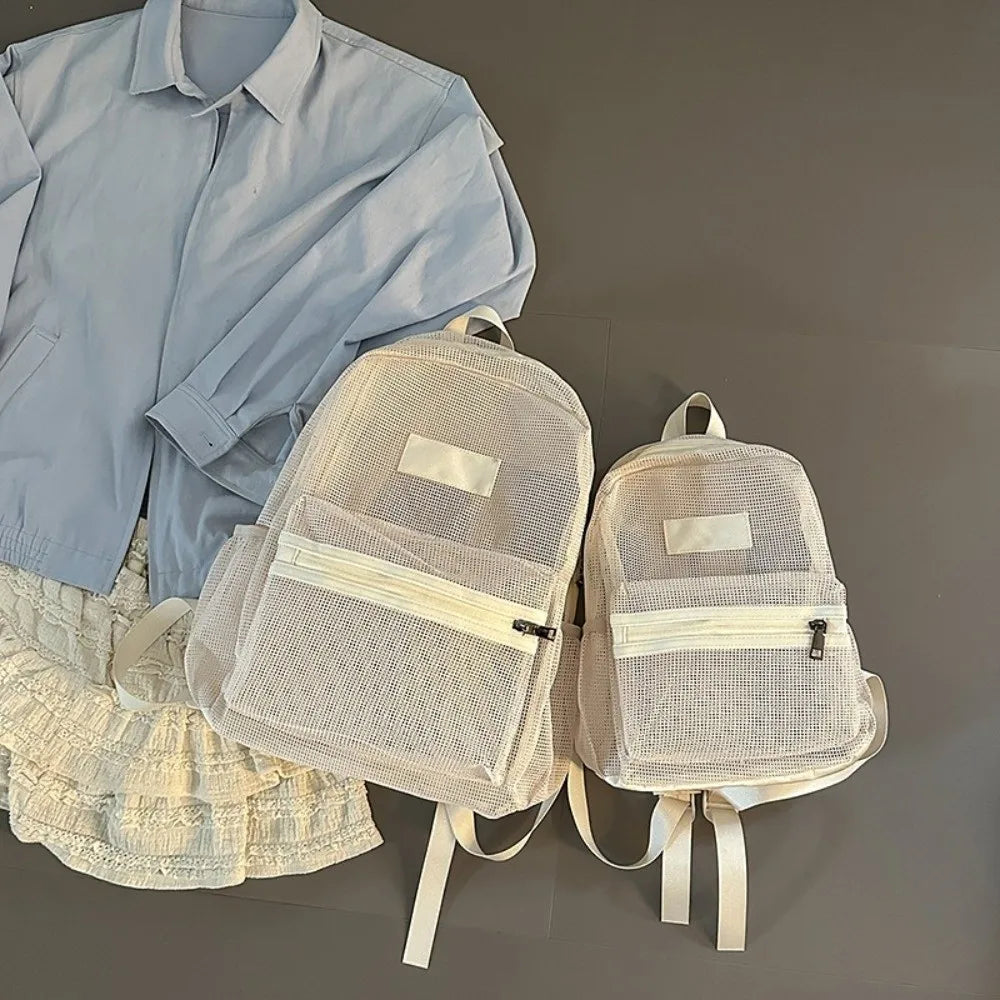 Breathable Mesh Transparent Backpack – Multi-Pocket Bookbag