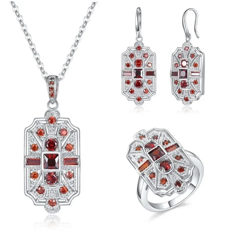 Blue Crystal Heart Jewelry Set – Necklace, Earrings & Ring Crystal Jewelry Set Nixie