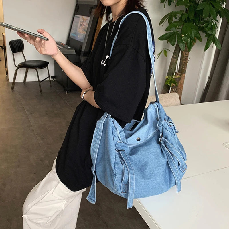 Denim Crossbody Messenger Bag for Women – Canvas Satchel Denim Crossbody Bag Nixie