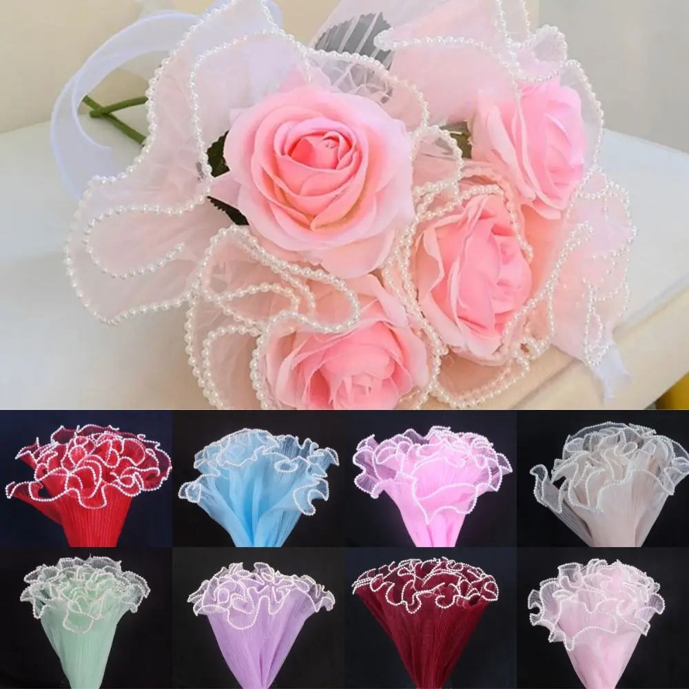 Pearl Wave Mesh Flower Bouquet Wrapping Yarn 28cm x 4 Yards Bouquet Wrapping Mesh Nixie