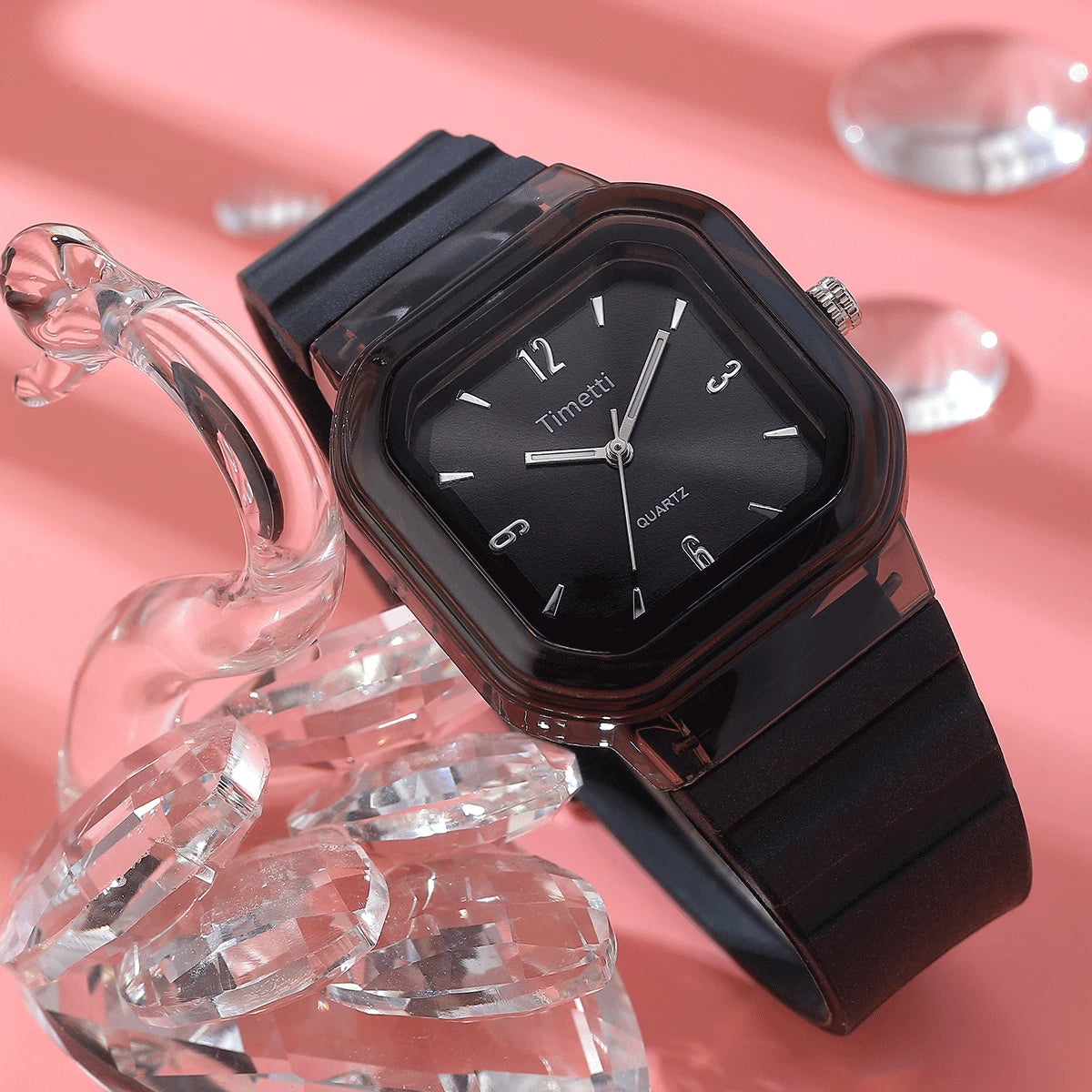 Timetti Square Quartz Watch – Silicone Strap Casual Watch