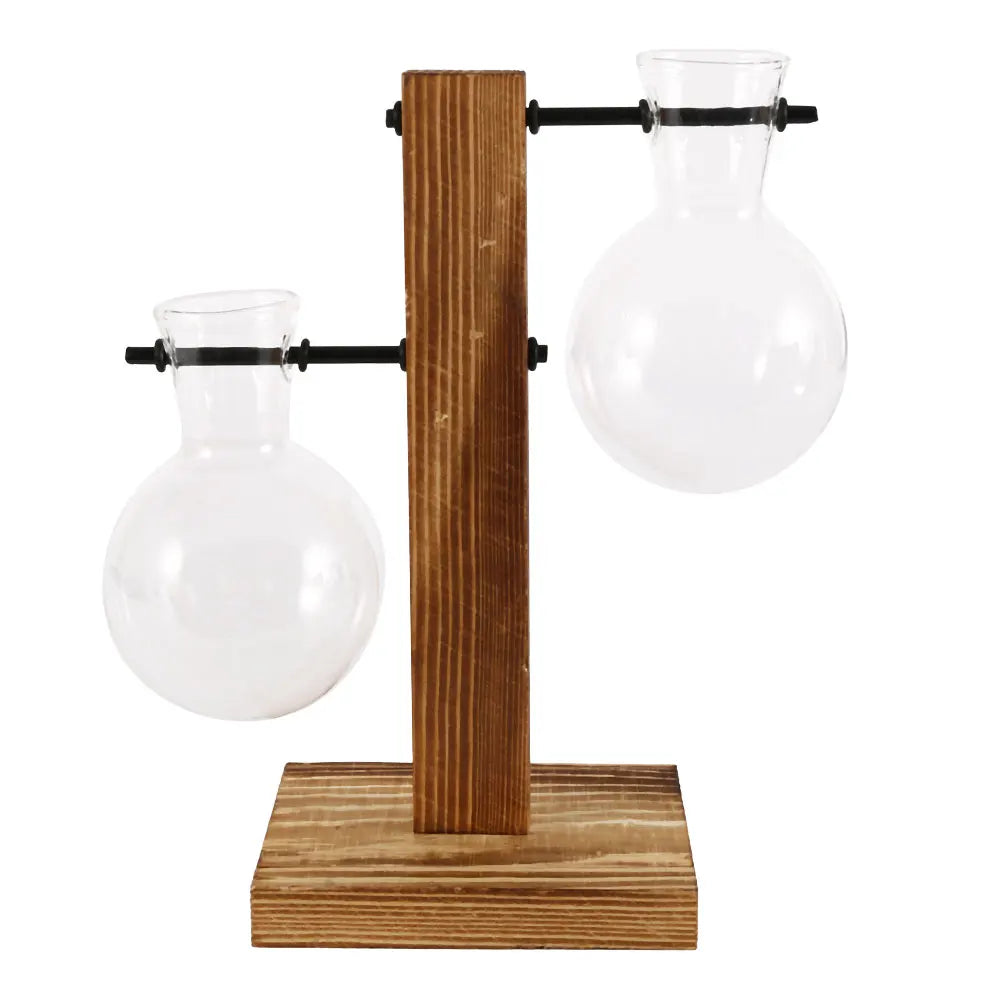 Hydroponic Glass Terrarium Vase with Wooden Stand | Desktop Decor Glass Terrarium Vase Nixie Style 3