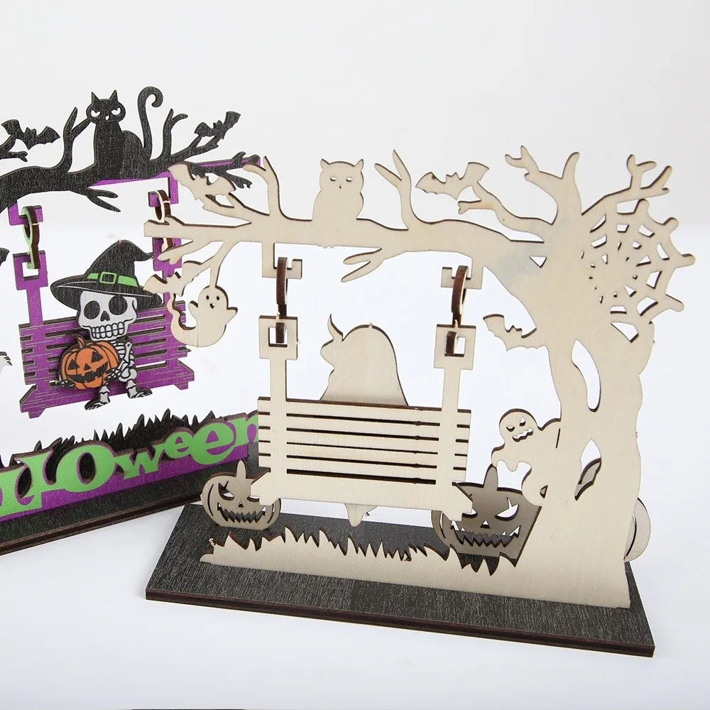 Wooden Halloween Pumpkin Spirit Swing Desktop Ornament
