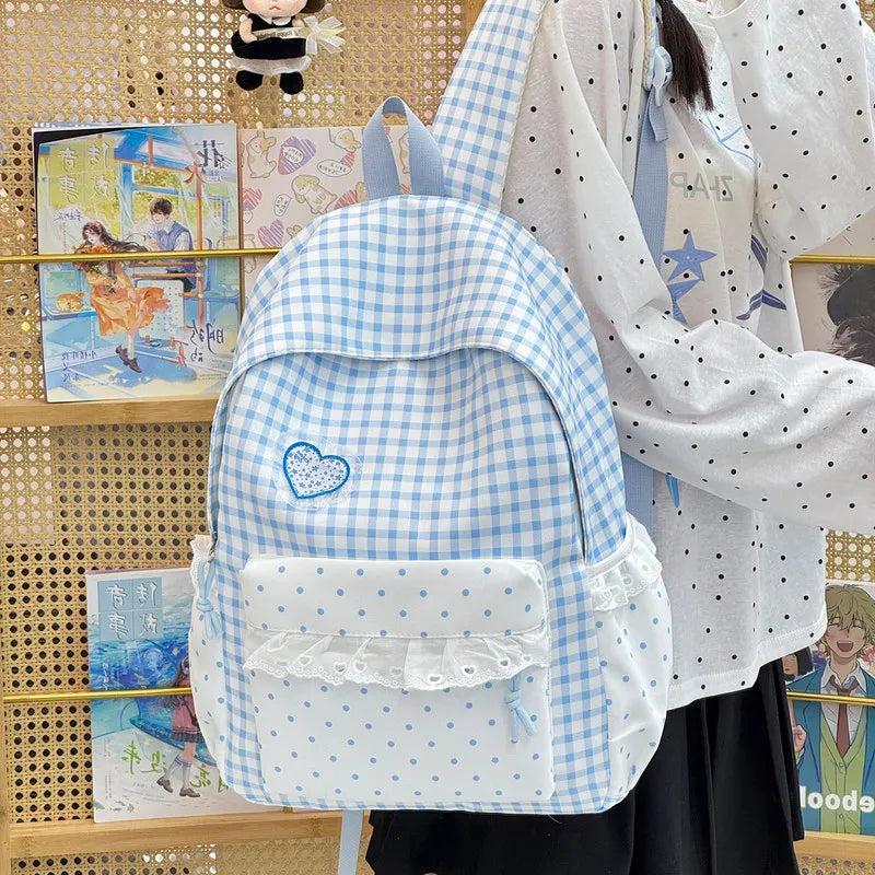 Japanese Style Windproof Plaid Backpack for Women & Girls Women's Backpack Nixie