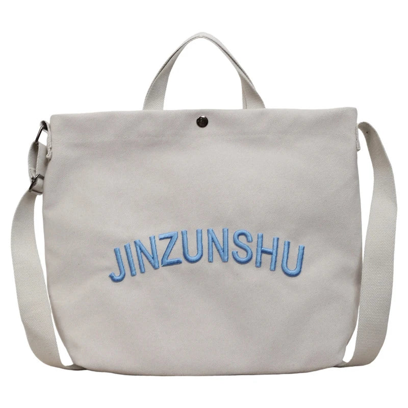 Women's Canvas Tote Bag Letter Embroidery Large Shoulder Bag Canvas Shoulder Bag Nixie