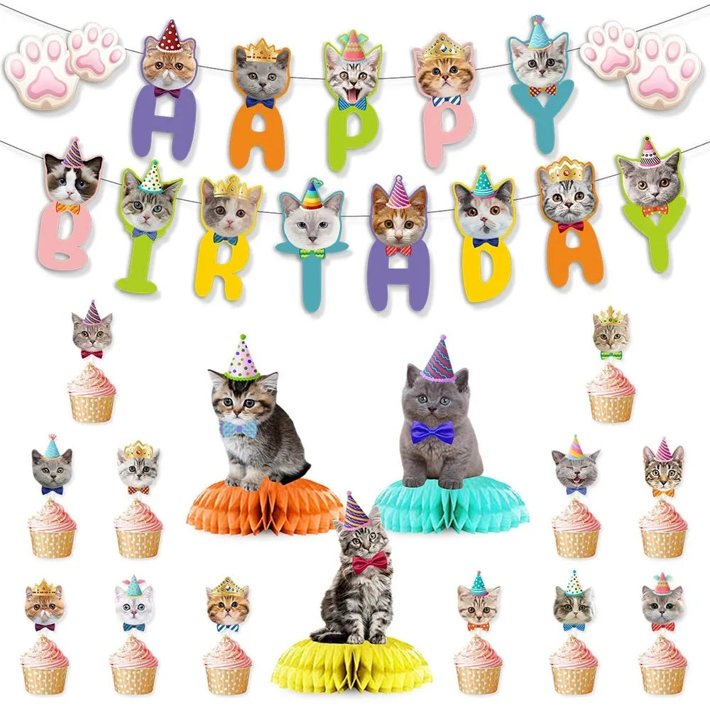 Cat Party Banner Cartoon Cat Garland Birthday Decoration