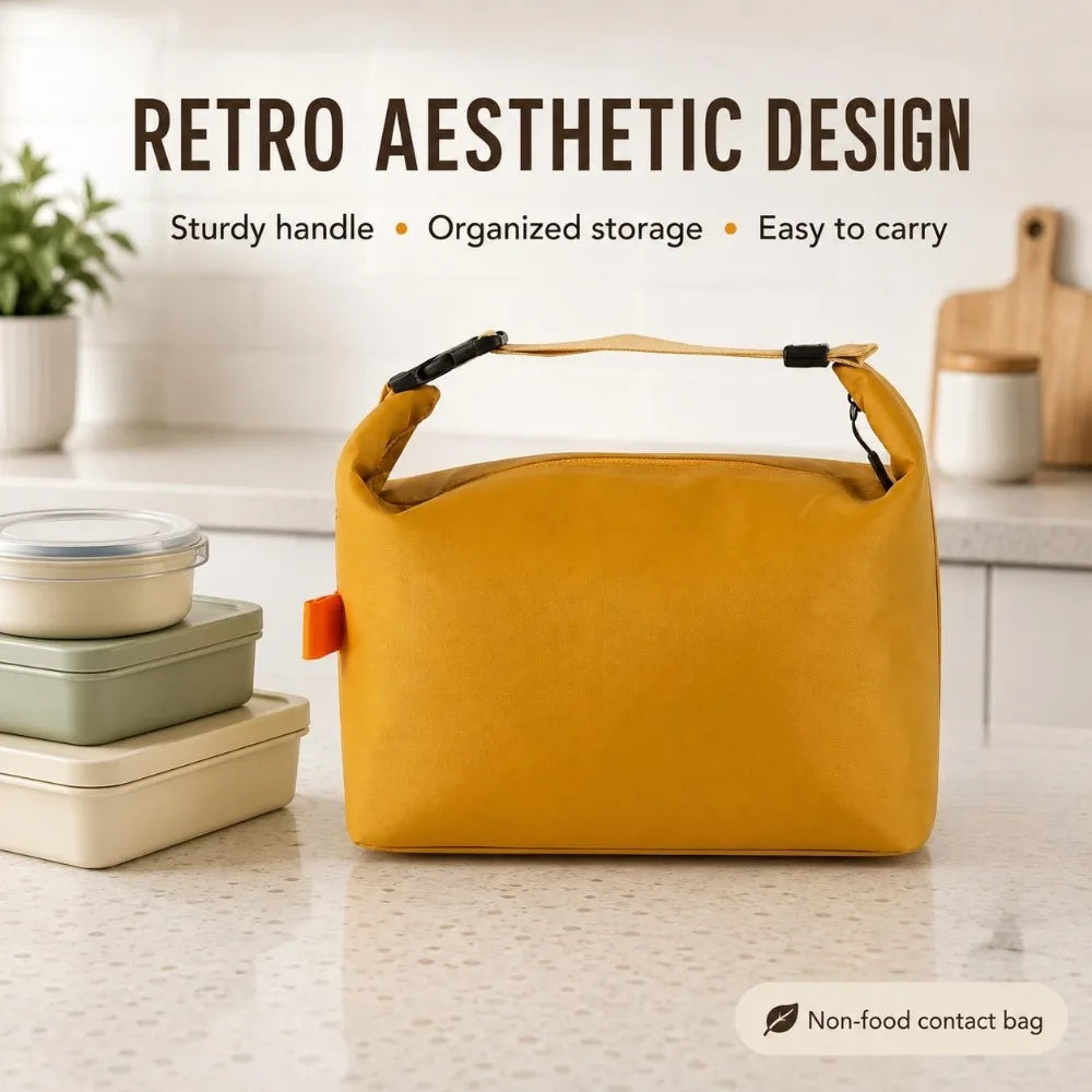Foldable Retro Lunch Bag Large Opening Tote | Work & School