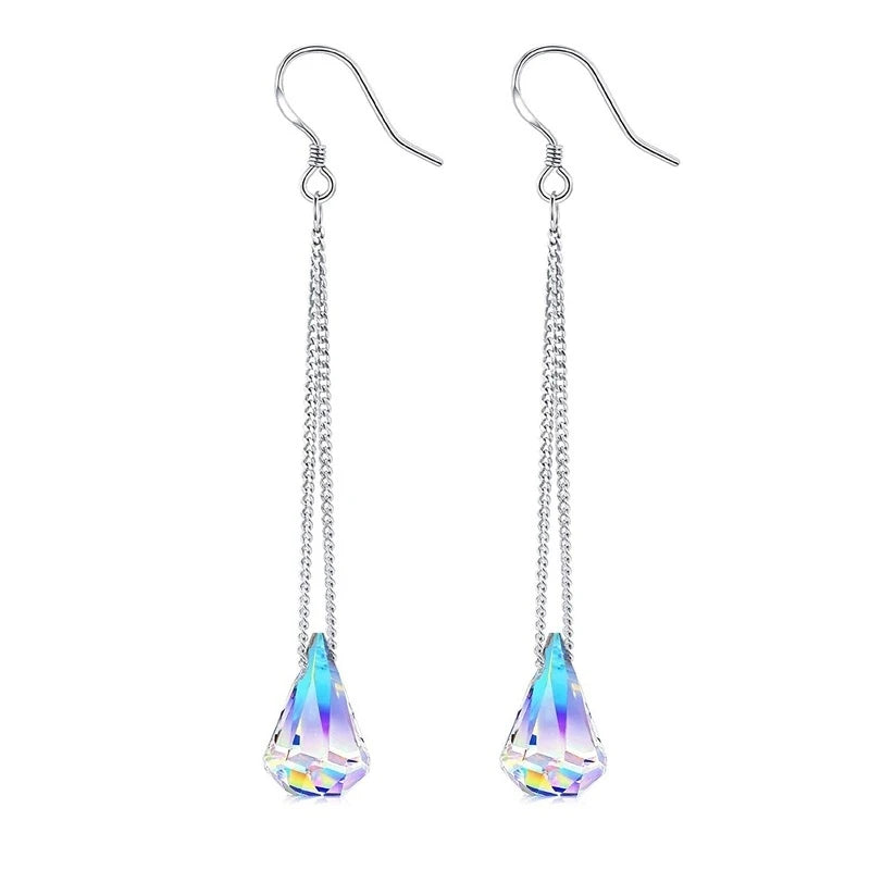 Silver Aurora Crystal Drop Earrings for Women | Wedding Jewelry Crystal Drop Earrings Nixie