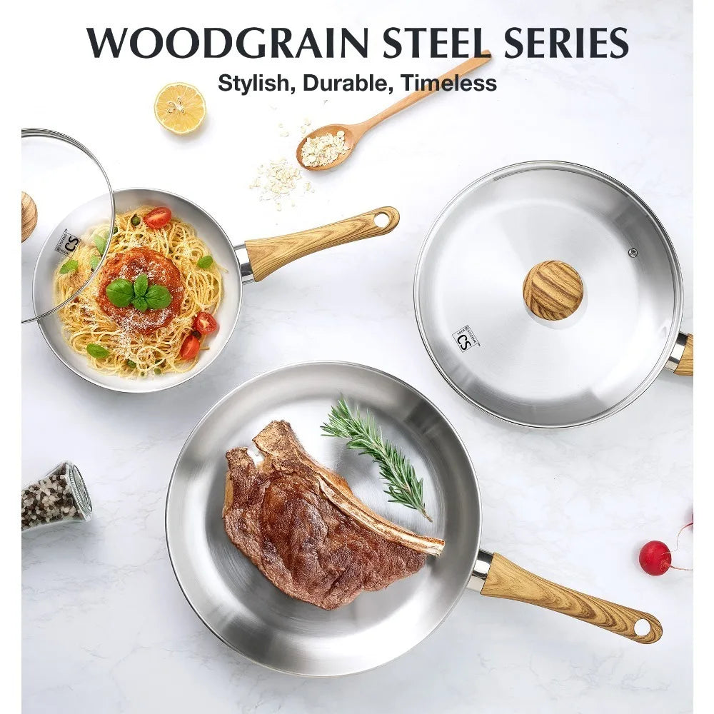 KOCH SYSTEME CS Stainless Steel Frying Pan Set 8 & 10 Inch Stainless Steel Pan Set Nixie