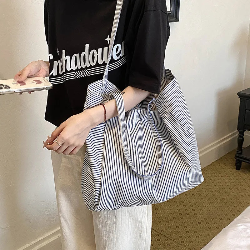 Women's Striped Canvas Tote Bag – Large Shoulder Bag Canvas Tote Bag Nixie
