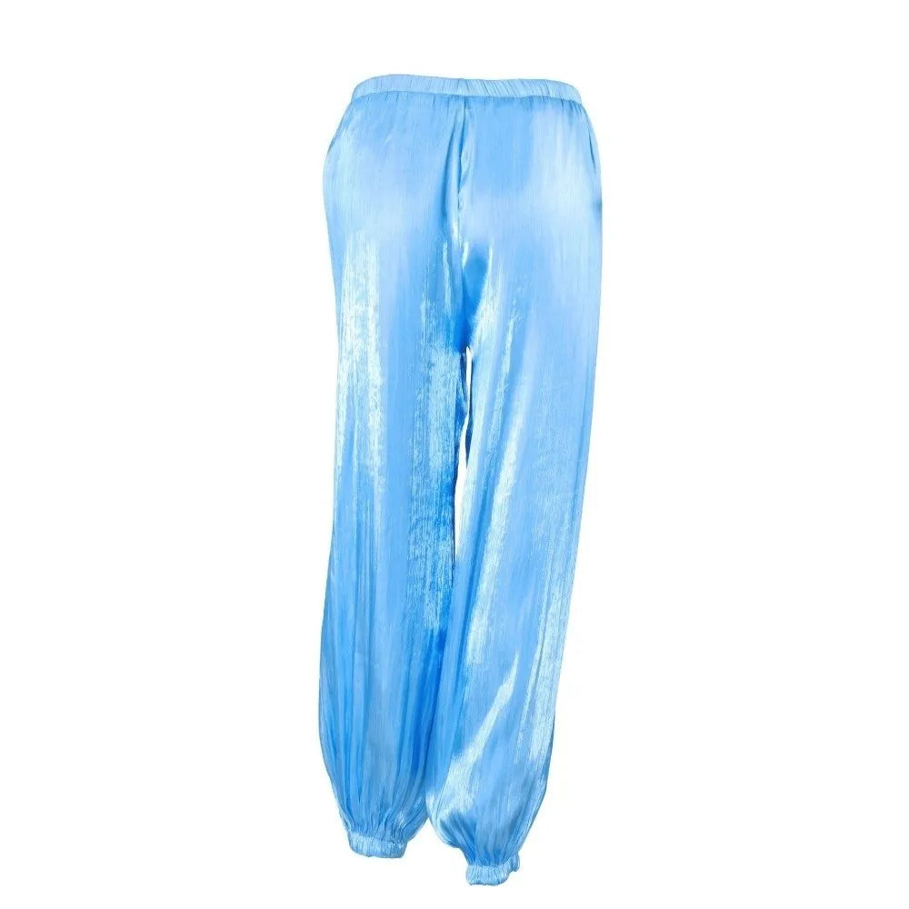 Women's Satin High Waist Wide Leg Ankle Pants | Elegant Fit