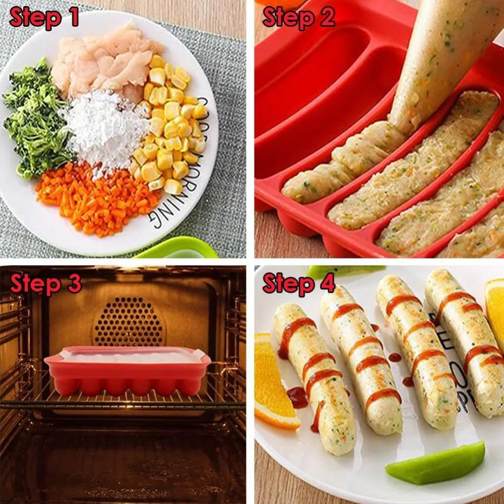 6-Cavity Silicone Sausage Mold with Lid – DIY Baking Tray Silicone Baking Mold Nixie