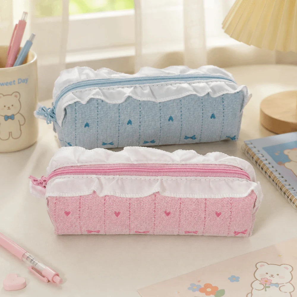 Korean Ballet Pencil Case Ruffle Lace Bow Embroidery Pen Bag Pencil Case Nixie