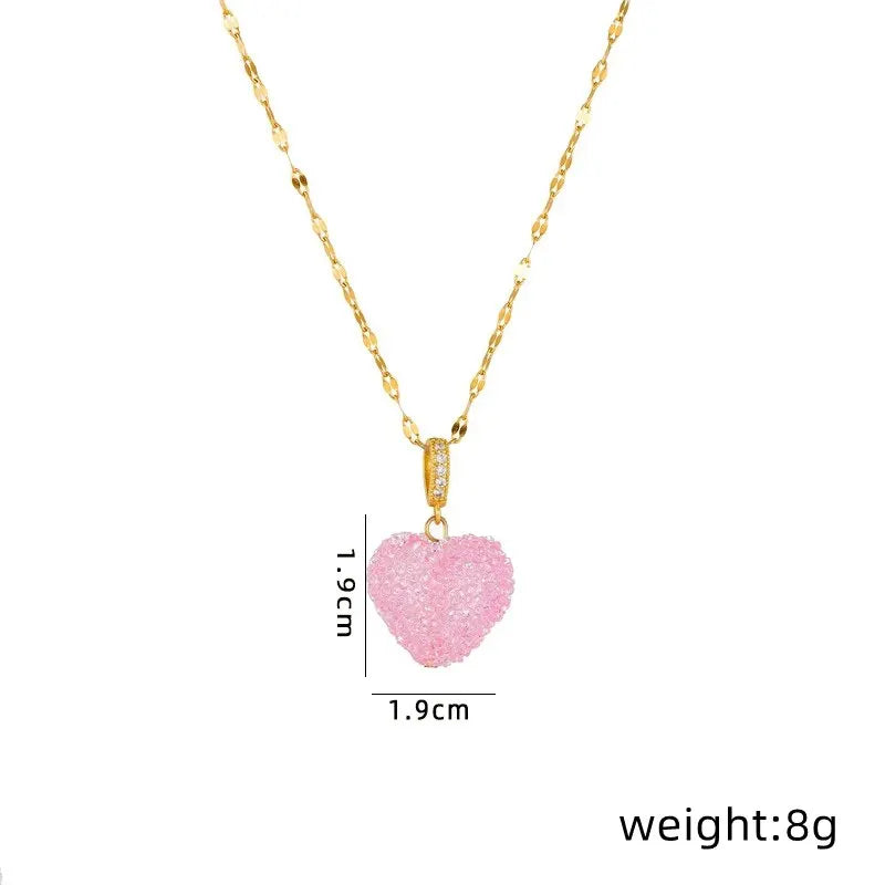 Candy Color Heart Pendant Necklace | Gold Copper & Steel Chain Pendant Necklace Nixie XL1951-6