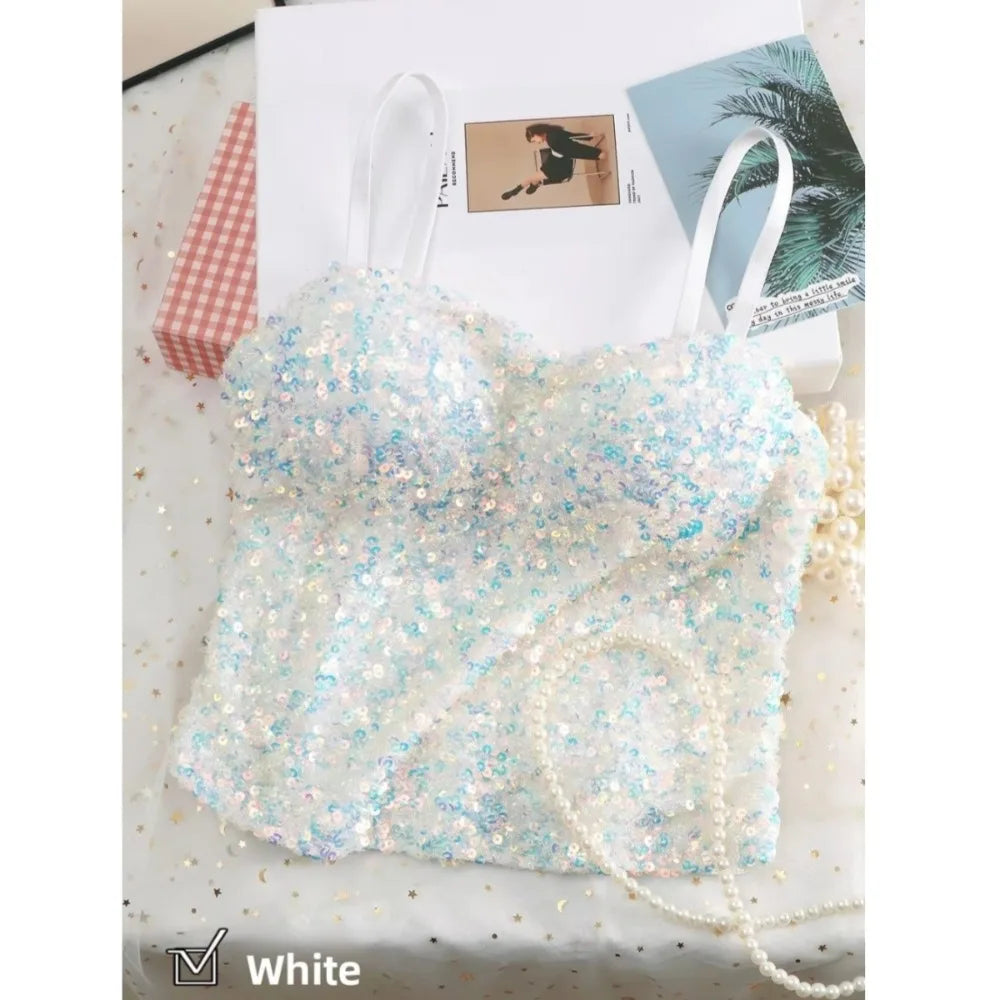 Women's Shiny Sequin Backless Wrap Tank Top | One Size