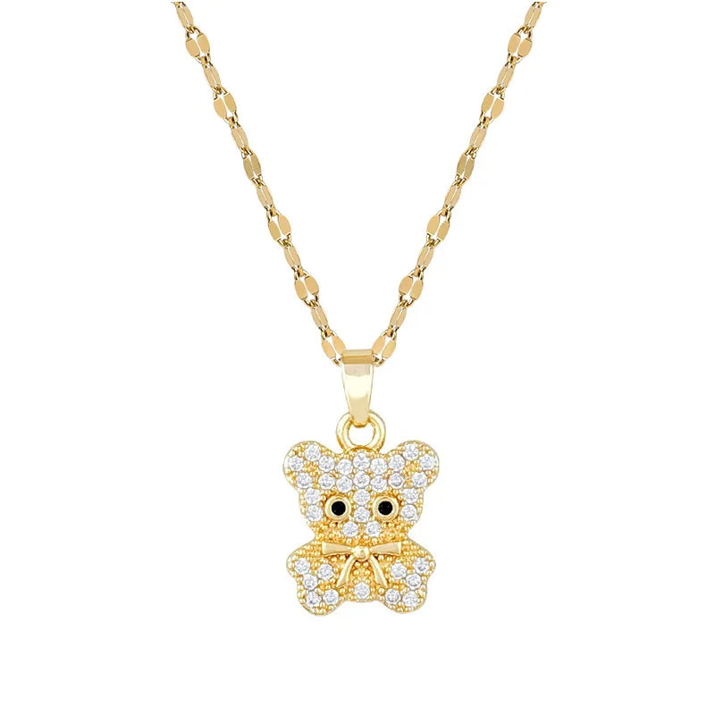 Butterfly Bear Pendant Gold Choker Necklace – Stainless Steel Pendant Choker Necklace Nixie
