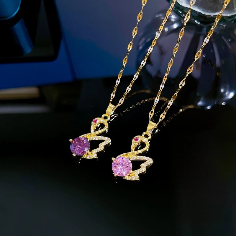 Swan Pendant Necklace | Zircon Gold-Plated Choker for Women Pendant Necklace Nixie