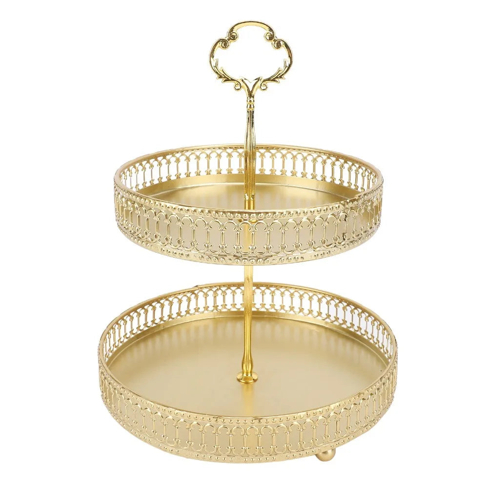 Double Layer Metal Fruit & Dessert Display Tray – Golden